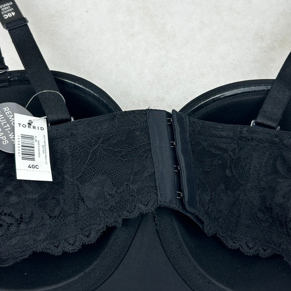Torrid Bra‎ Womens 40C Curve Bombshell Everyday Strapless Black Lace Convertible - Picture 8 of 13